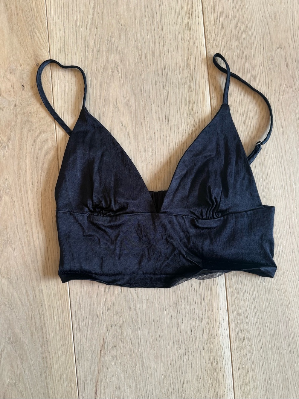 Zara Black Satin-Look Crop Bralette